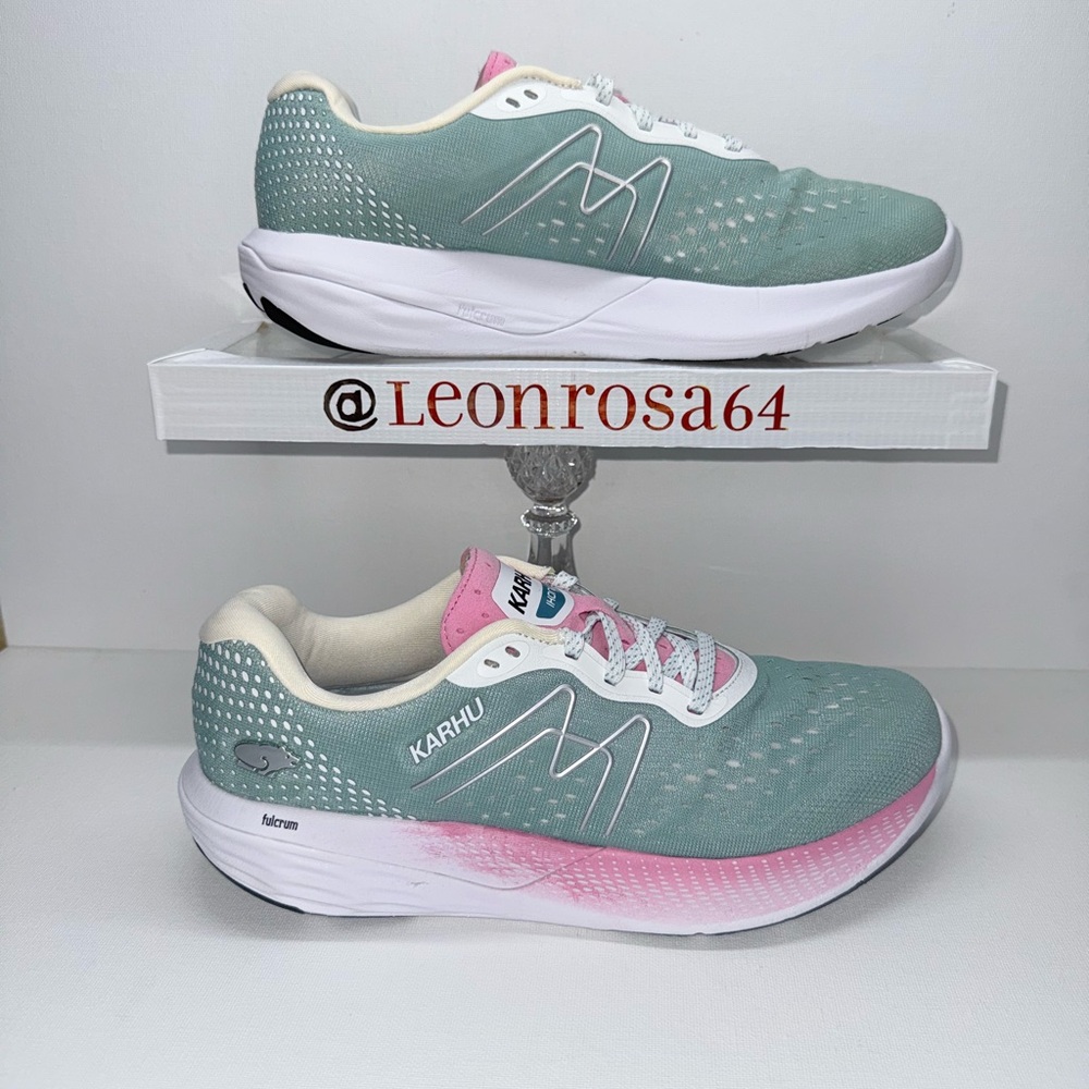 Women's Running Shoes - Green and Pink